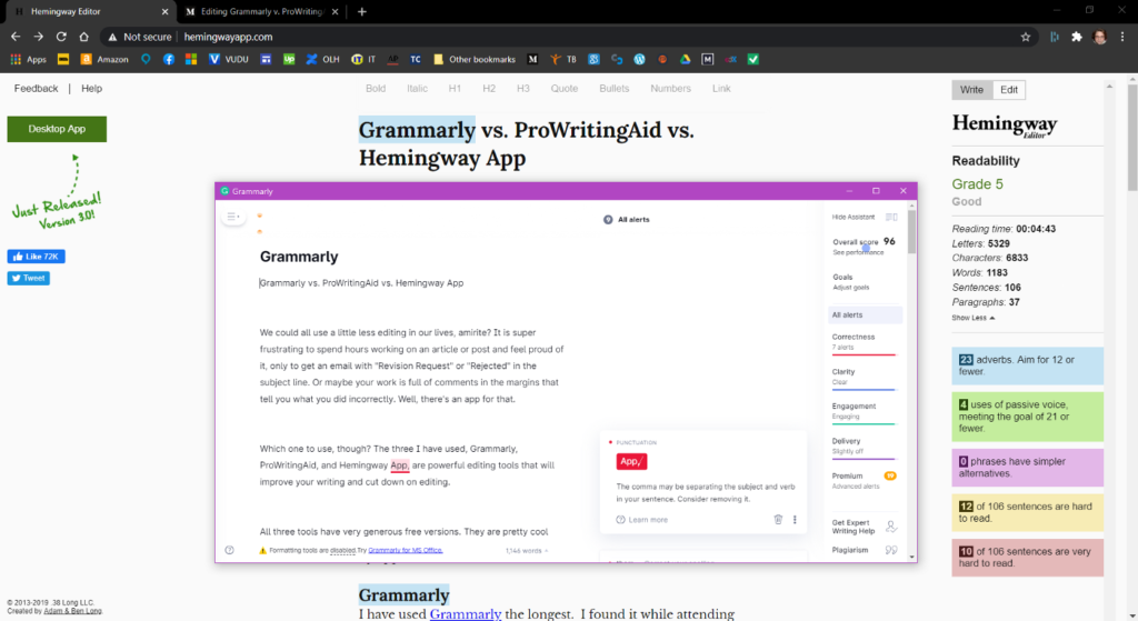 Hemingway Editor vs. Grammarly Reviews 2025